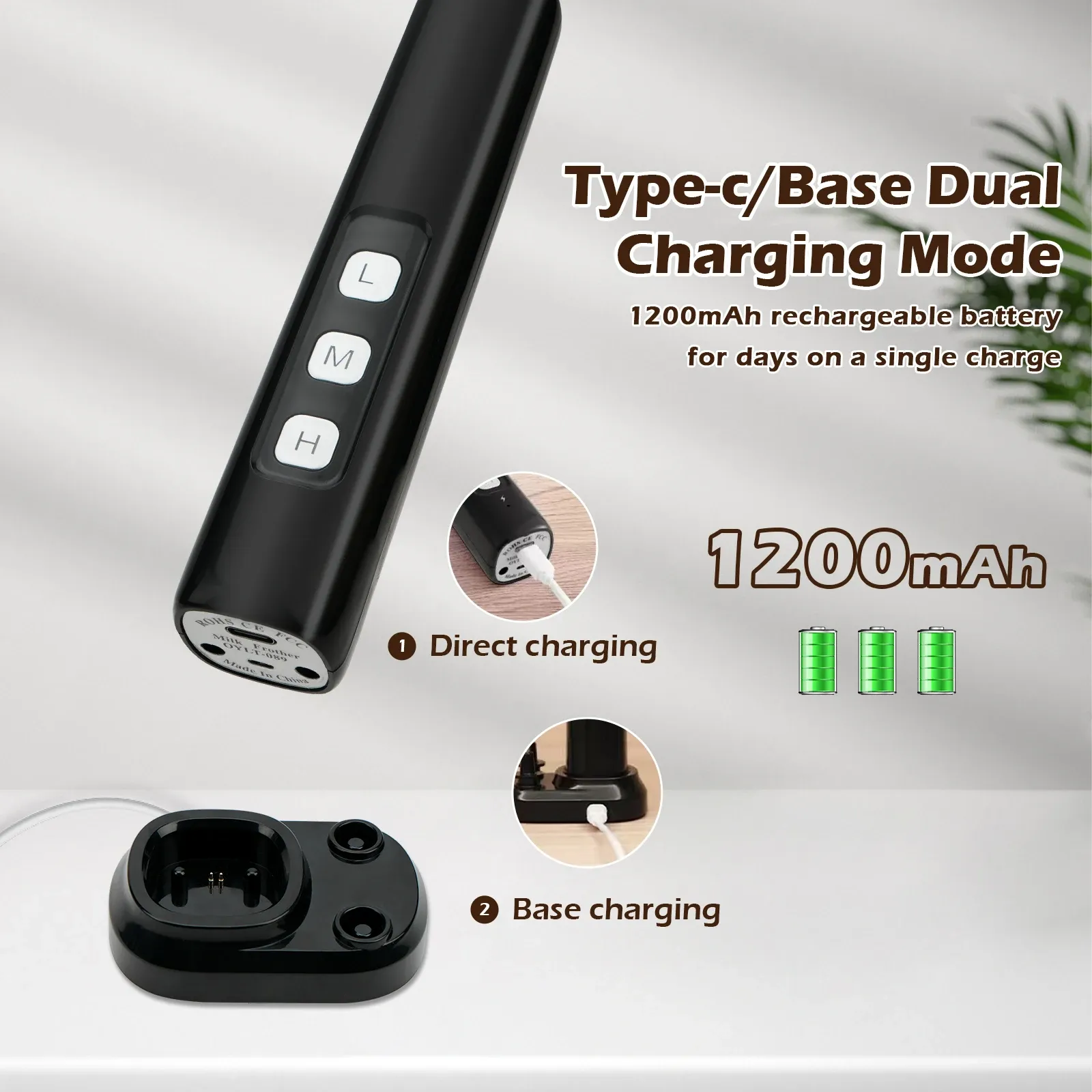 Mousseur à lait électrique 3 en 1 portatif, 3 vitesses réglables, base de recharge USB Type-C 5