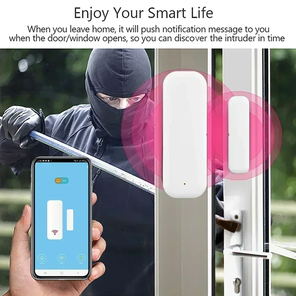 Capteur de porte et fenêtre Tuya WiFi Zigbee pour maison intelligente, compatible application Smart Life et Yandex Alexa 3