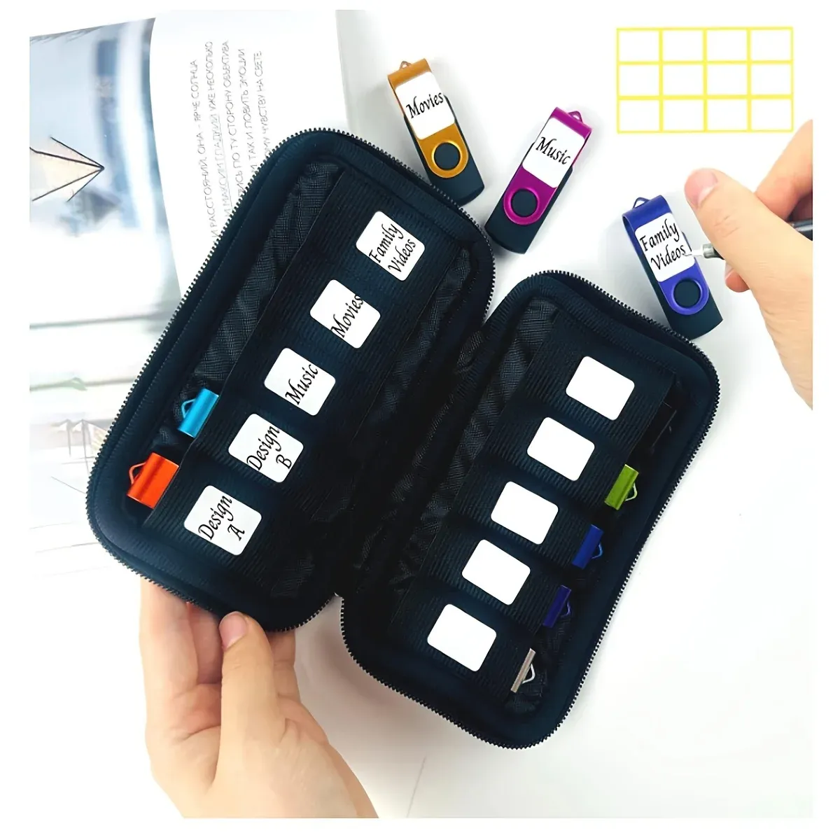 Étui de rangement USB en situation