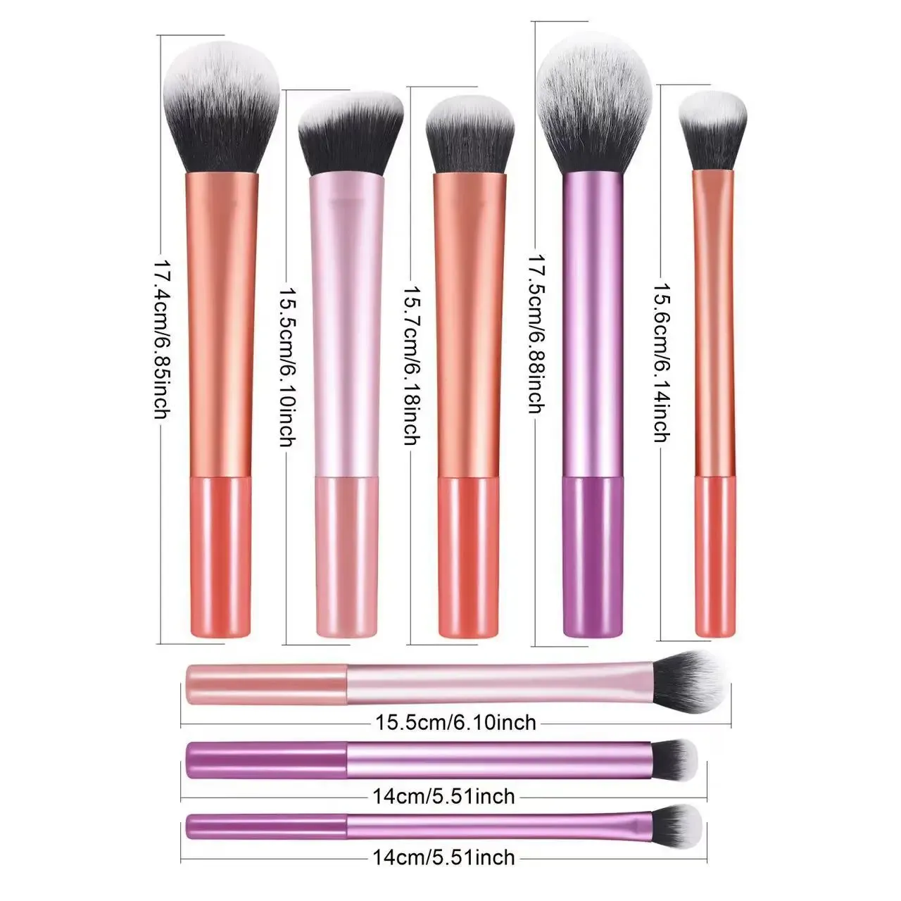 Ensemble de 8 pinceaux de maquillage professionnels faciles à nettoyer, en poils synthétiques doux et de qualité supérieure, sans cruauté animale, pour fond de teint, fard à joues et fard à paupières 6
