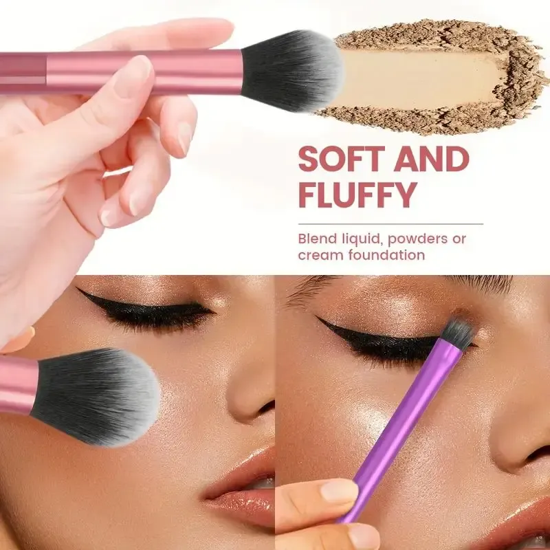 Ensemble de 8 pinceaux de maquillage professionnels faciles à nettoyer, en poils synthétiques doux et de qualité supérieure, sans cruauté animale, pour fond de teint, fard à joues et fard à paupières 4