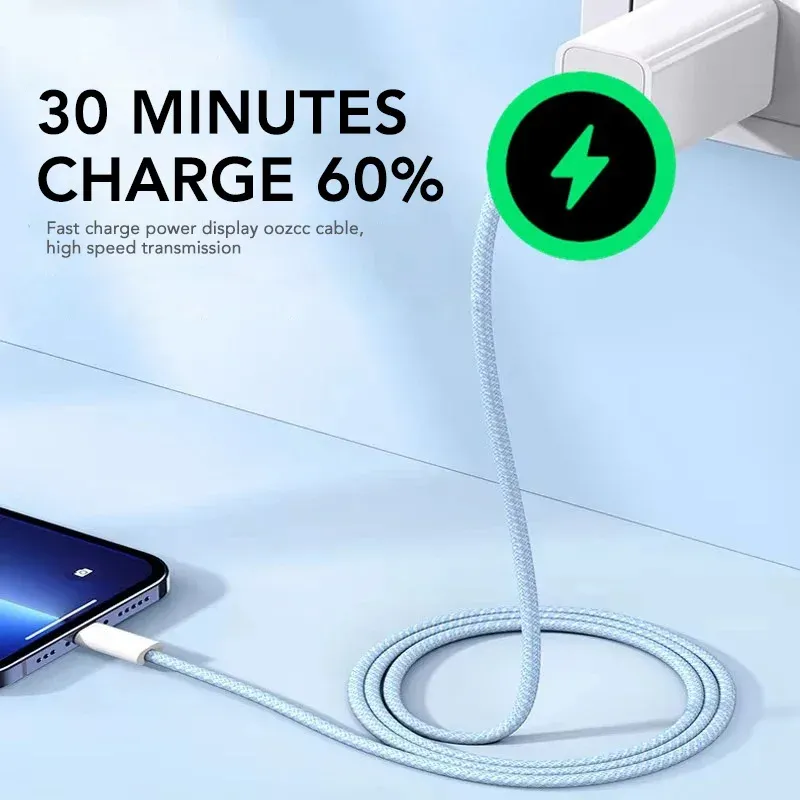 Câble USB-C vers USB-C en nylon tressé, charge rapide 60 W, Power Delivery, compatible iPhone 13, 14 Pro Max, 11, 12, XR, XS Max et Samsung, synchronisation des données 5