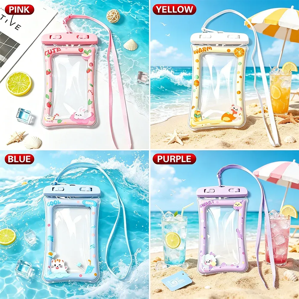 Pochette Étanche Flottante pour Téléphone à Écran Tactile avec Cordon, Motif Dessin Animé pour Natation, Plongée et Rafting 13