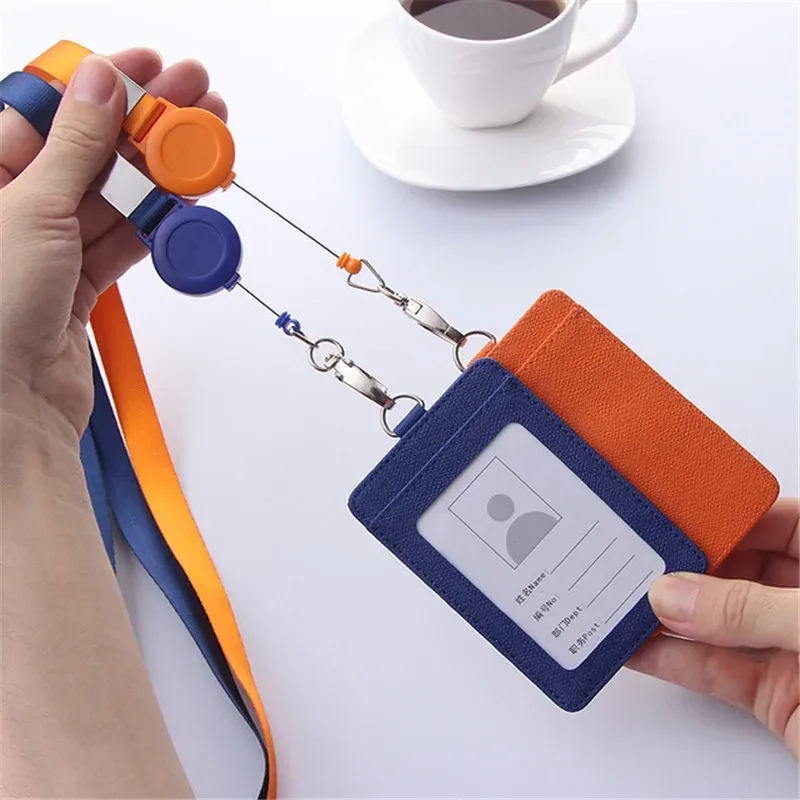 Porte-badge rétractable en PU avec cordon, porte-carte d'identité avec enrouleur