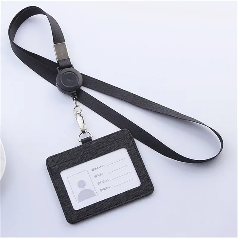 Porte-badge rétractable en PU avec cordon, porte-carte d'identité avec enrouleur 2