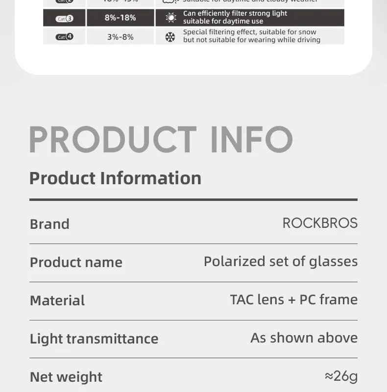 Lunettes ROCKBROS, verres polarisés