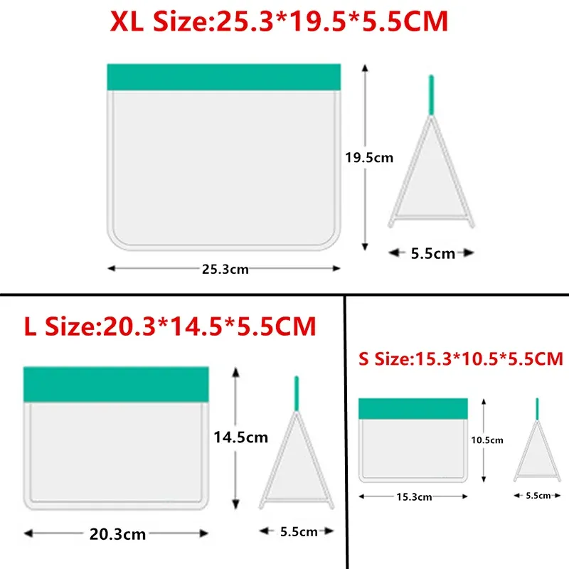 Sac de conservation alimentaire réutilisable en PEVA et silicone, étanche, à fermeture zippée et tenue debout, compatible congélateur 2