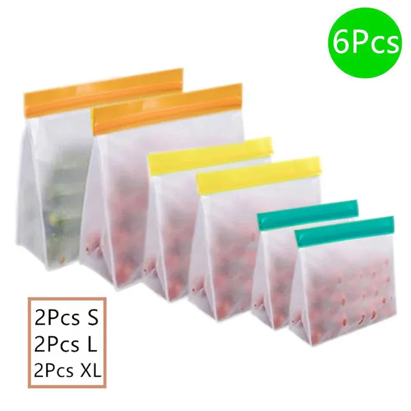 Sac de conservation alimentaire réutilisable en PEVA et silicone, étanche, à fermeture zippée et tenue debout, compatible congélateur 12
