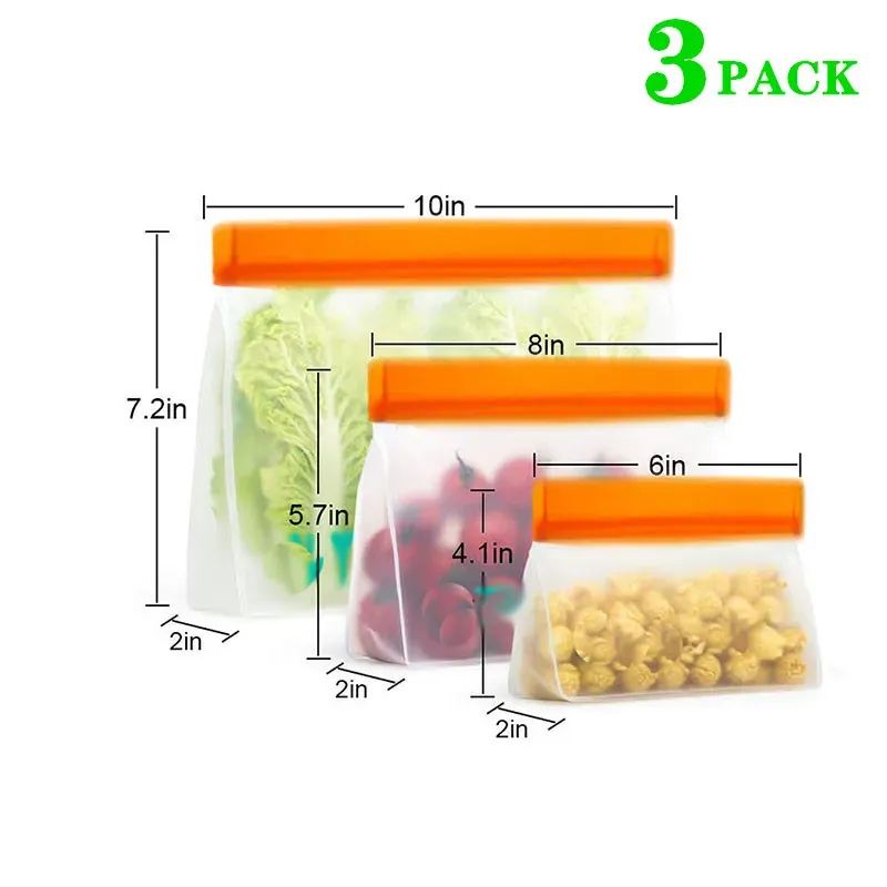 Sac de conservation alimentaire réutilisable en PEVA et silicone, étanche, à fermeture zippée et tenue debout, compatible congélateur 14