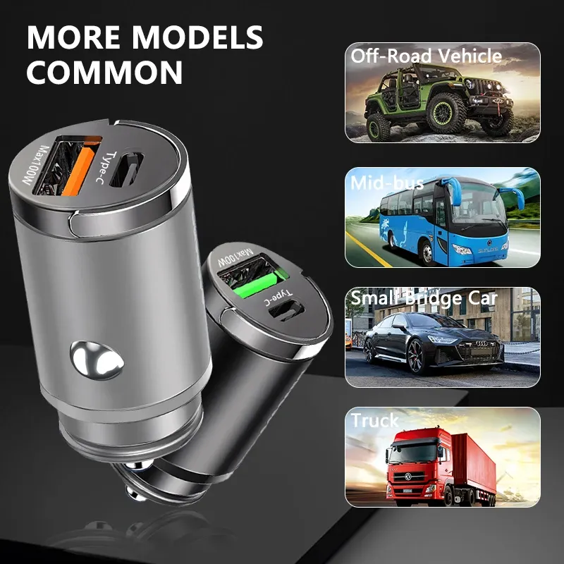 Chargeur de voiture compact 100 W à charge rapide, USB-C PD et QC 3.0, compatible iPhone, Xiaomi, Samsung et Huawei 3