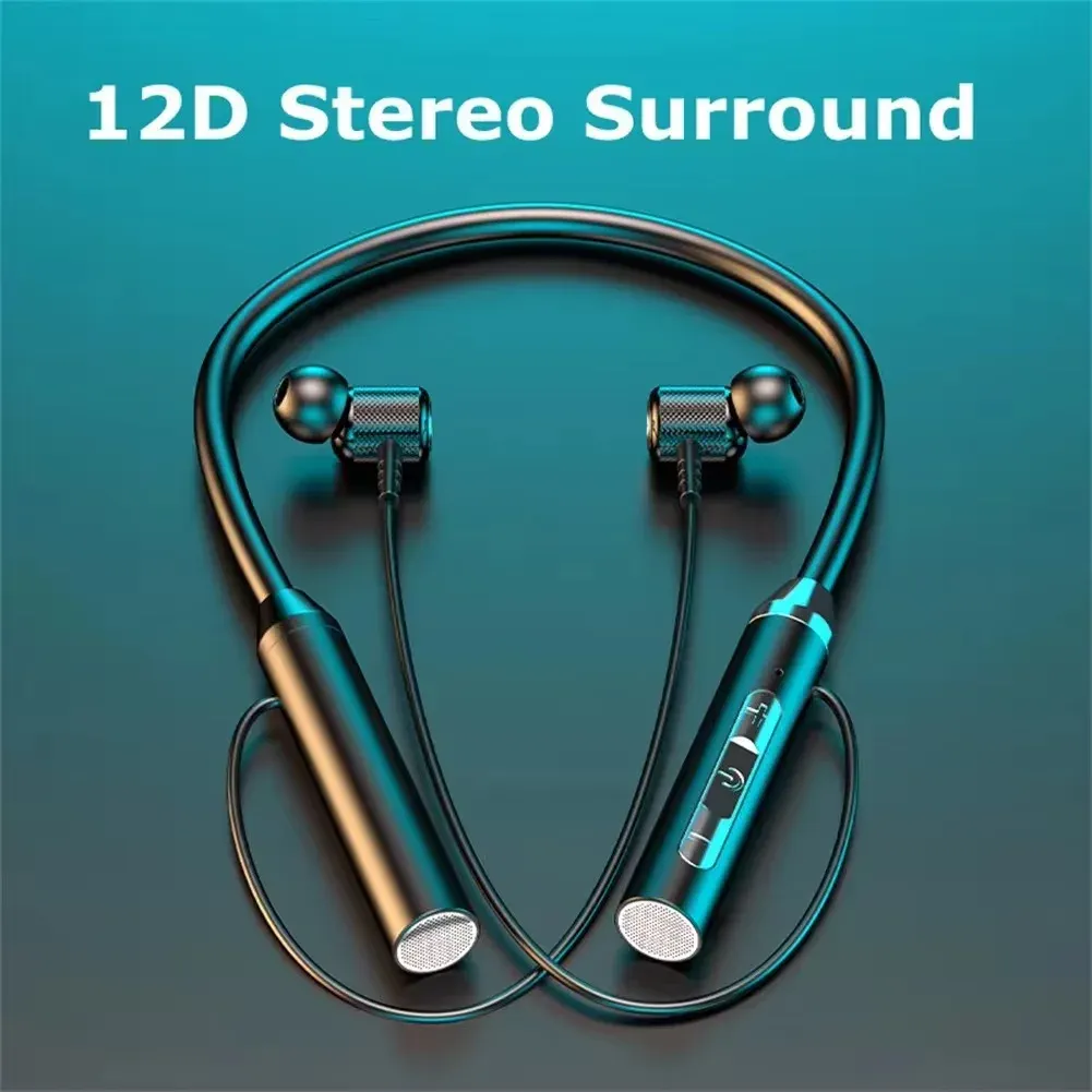 Écouteurs sans fil Bluetooth, tour de cou, casque sport stéréo gaming, oreillettes magnétiques étanches avec affichage LED 1