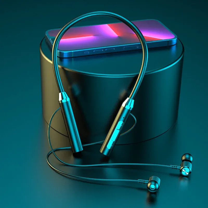 Écouteurs sans fil Bluetooth, tour de cou, casque sport stéréo gaming, oreillettes magnétiques étanches avec affichage LED 2