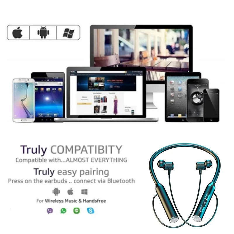 Écouteurs sans fil Bluetooth, tour de cou, casque sport stéréo gaming, oreillettes magnétiques étanches avec affichage LED 6