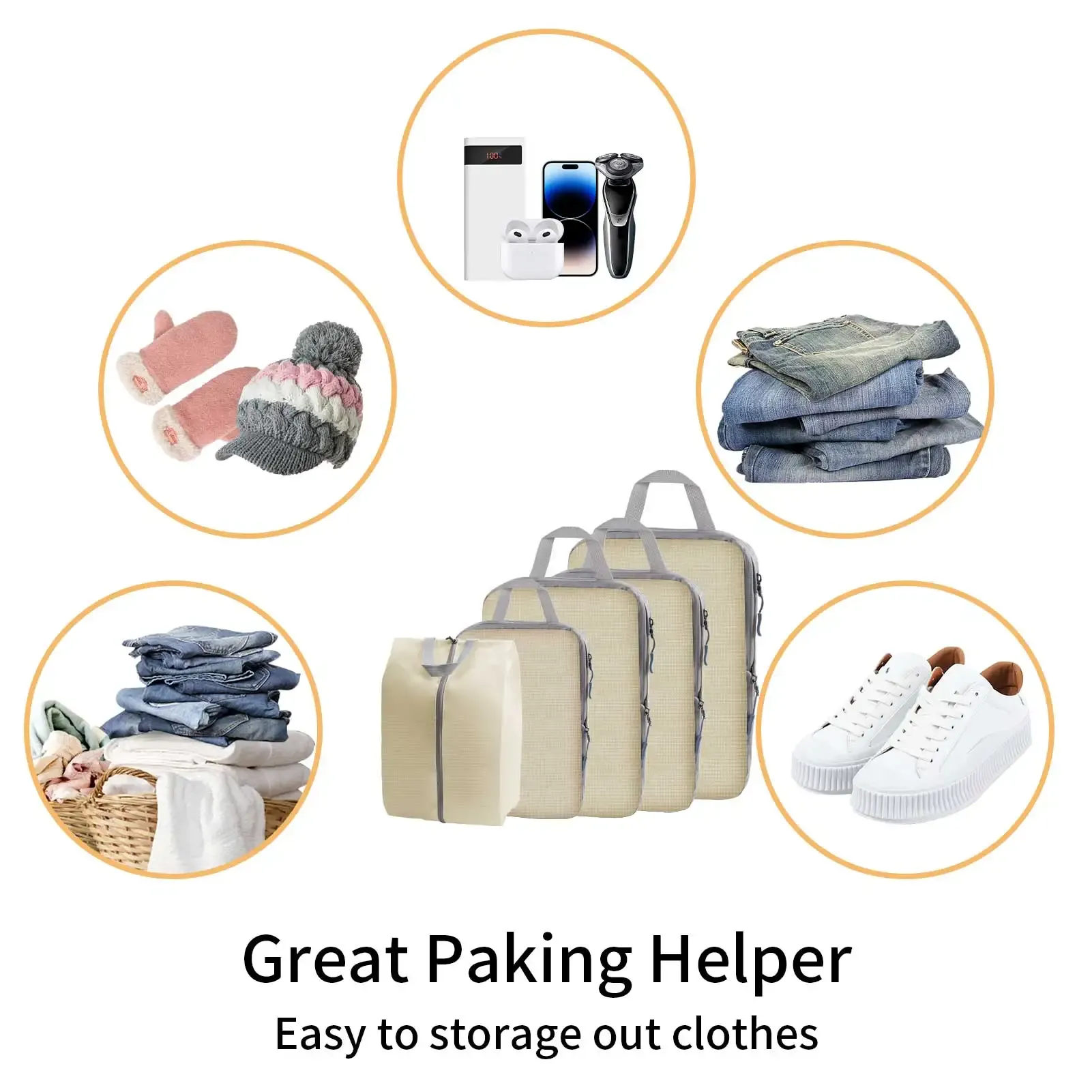Lot de 5 cubes de compression de voyage imperméables et légers pour bagages 6