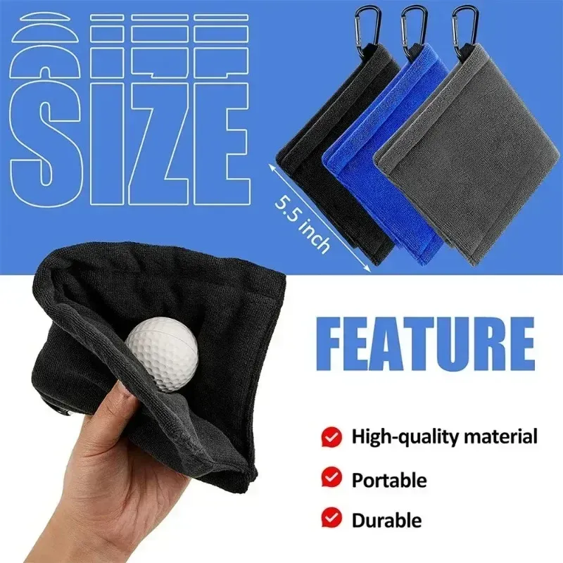 Serviette de nettoyage pour balles de golf en microfibre carrée avec mousqueton, absorbante, pour le nettoyage des clubs, chiffon pour essuyer la tête, MJ002 2