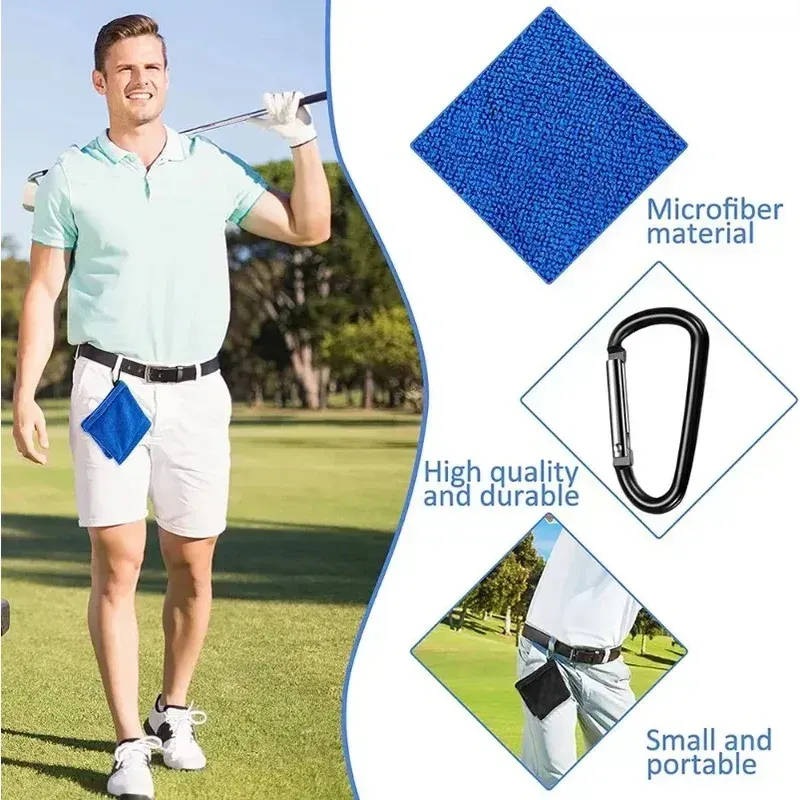 Serviette de nettoyage pour balles de golf en microfibre carrée avec mousqueton, absorbante, pour le nettoyage des clubs, chiffon pour essuyer la tête, MJ002 3