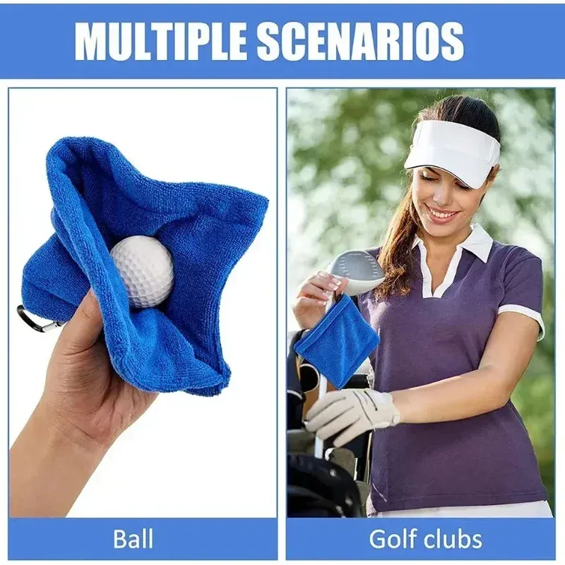 Serviette de nettoyage pour balles de golf en microfibre carrée avec mousqueton, absorbante, pour le nettoyage des clubs, chiffon pour essuyer la tête, MJ002 4