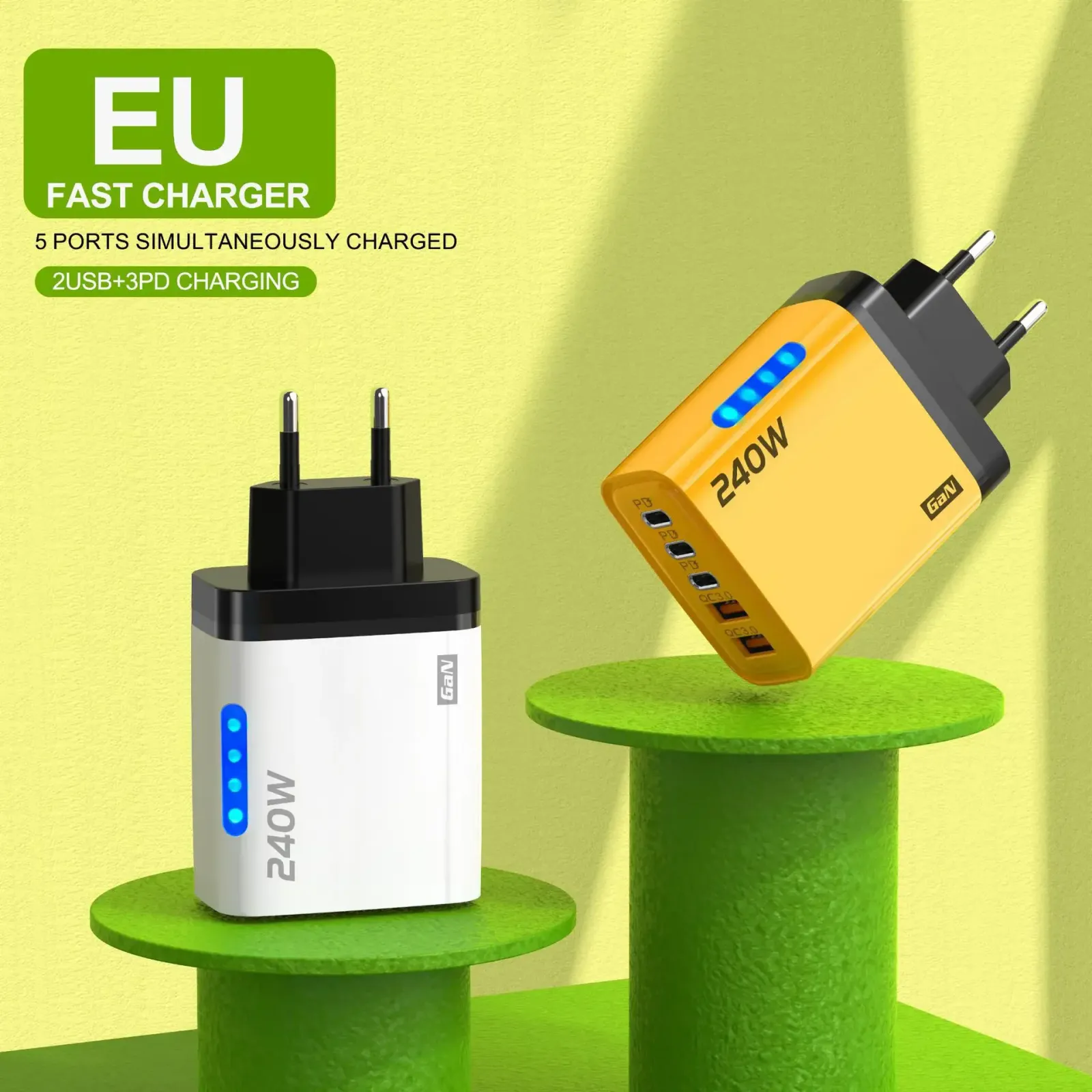 Chargeur de bureau GaN 5-en-1 ambiance bureau