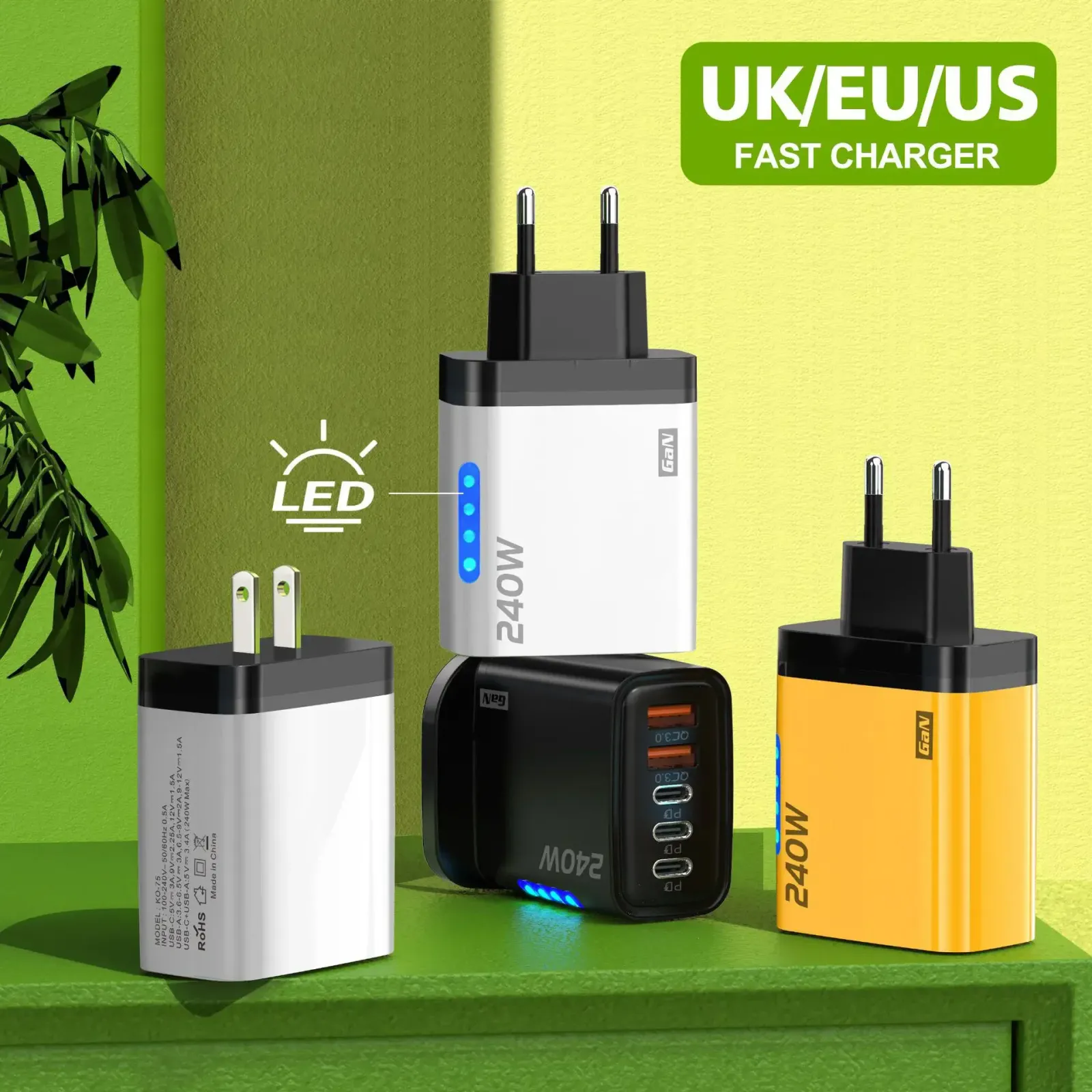 Chargeur de bureau GaN 5-en-1 zoom sur les détails