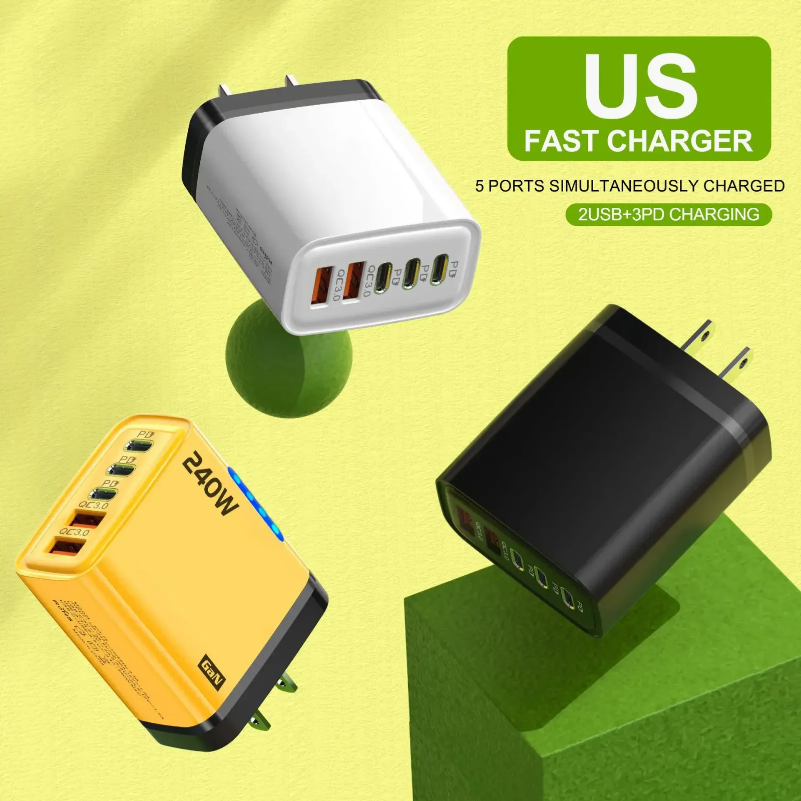 Chargeur de bureau GaN 5-en-1 voyage