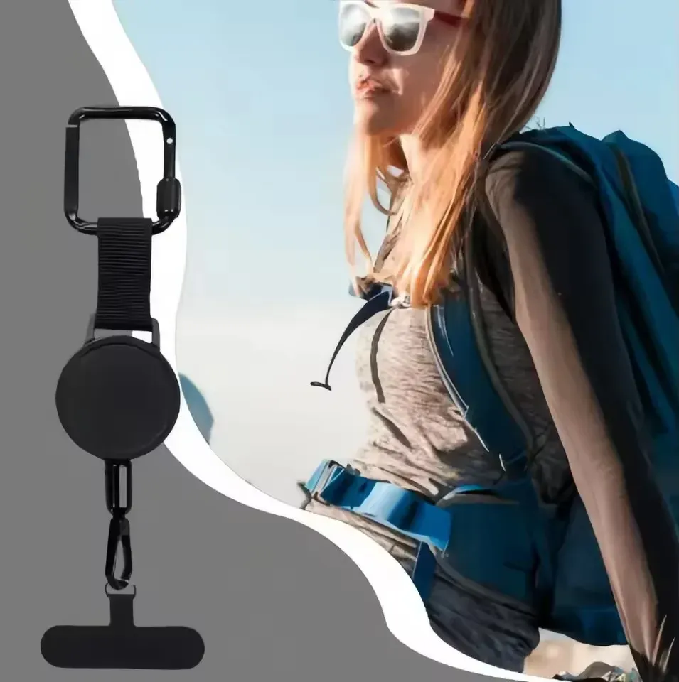 Support de téléphone antivol rétractable avec lanière de sécurité et mousqueton, harnais anti-chute pour randonnée, cyclisme et escalade 4