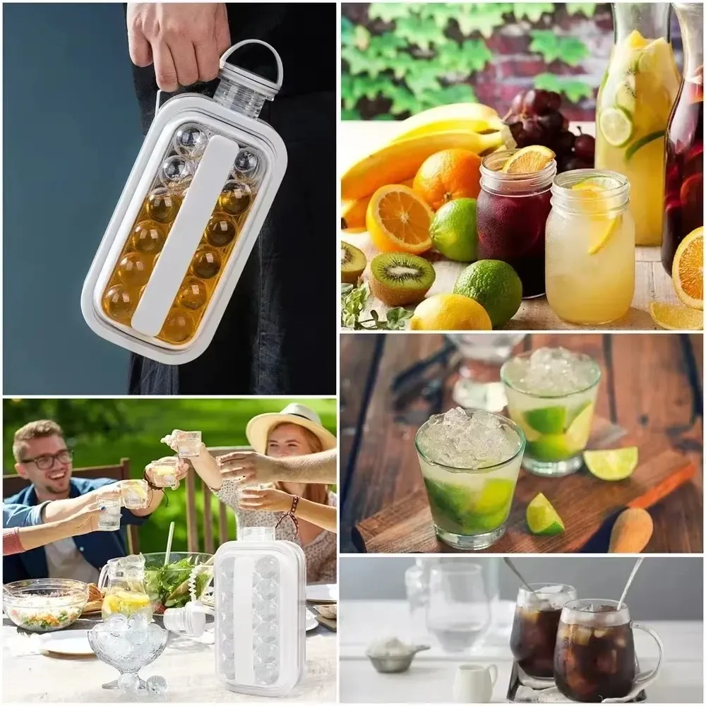 Moule à boules de glace pliable 2 en 1 avec compartiment à glaçons en silicone, idéal pour la maison et les voyages 4