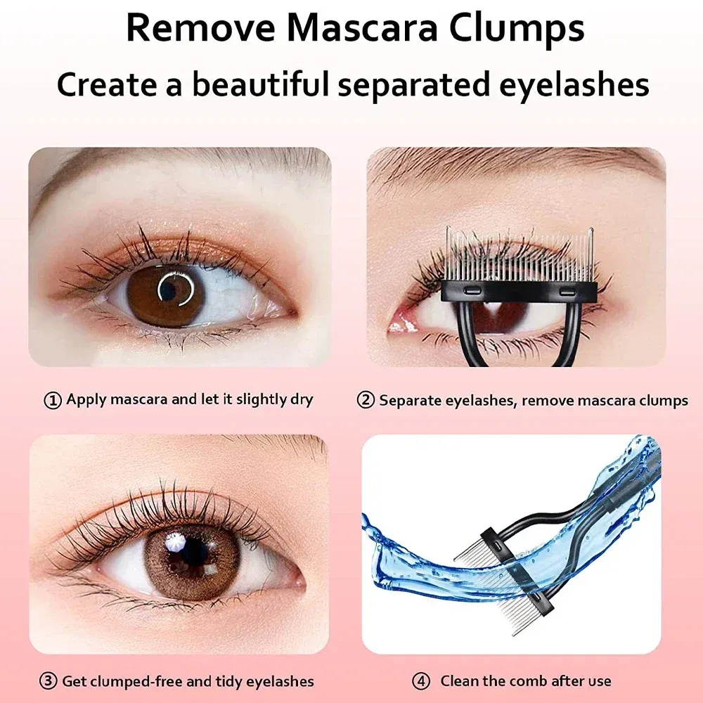 Séparateur de cils pliant 2 en 1 à dents métalliques droites, recourbe-cils, brosse et peigne pour mascara, outil de maquillage beauté 4