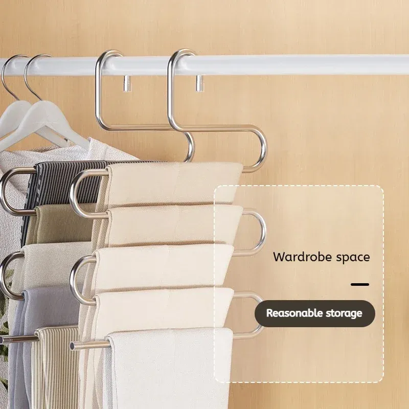 Cintres multifonctions à 5 niveaux, porte-pantalons antidérapant, support en tissu avec plusieurs fonctions de suspension et de rangement 2