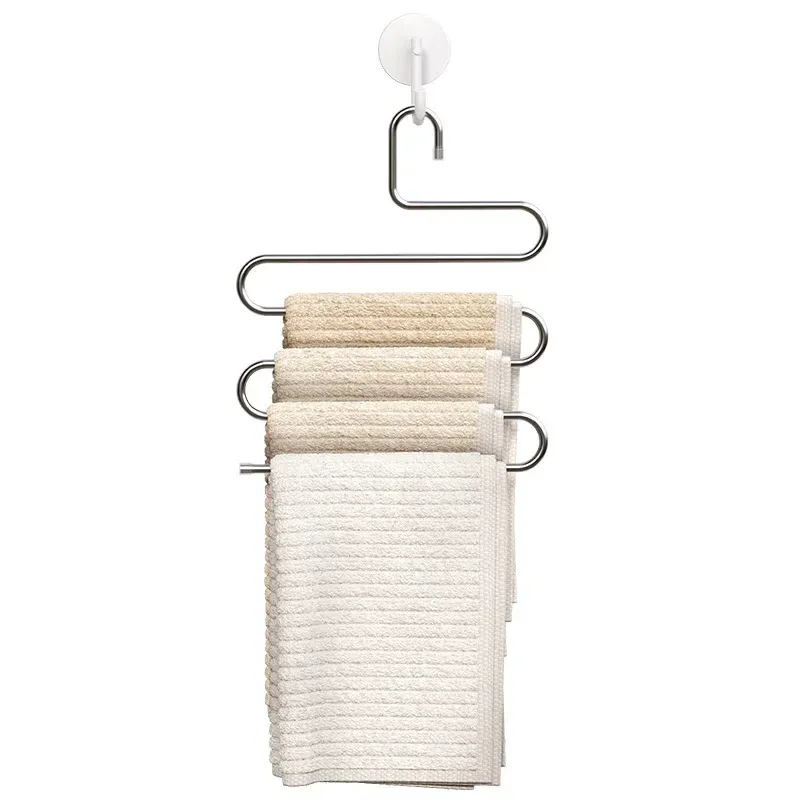Cintres multifonctions à 5 niveaux, porte-pantalons antidérapant, support en tissu avec plusieurs fonctions de suspension et de rangement 5