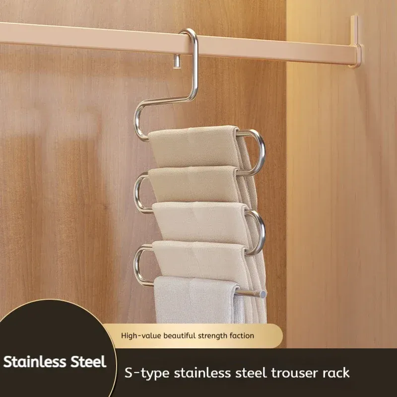 Cintres multifonctions à 5 niveaux, porte-pantalons antidérapant, support en tissu avec plusieurs fonctions de suspension et de rangement 6