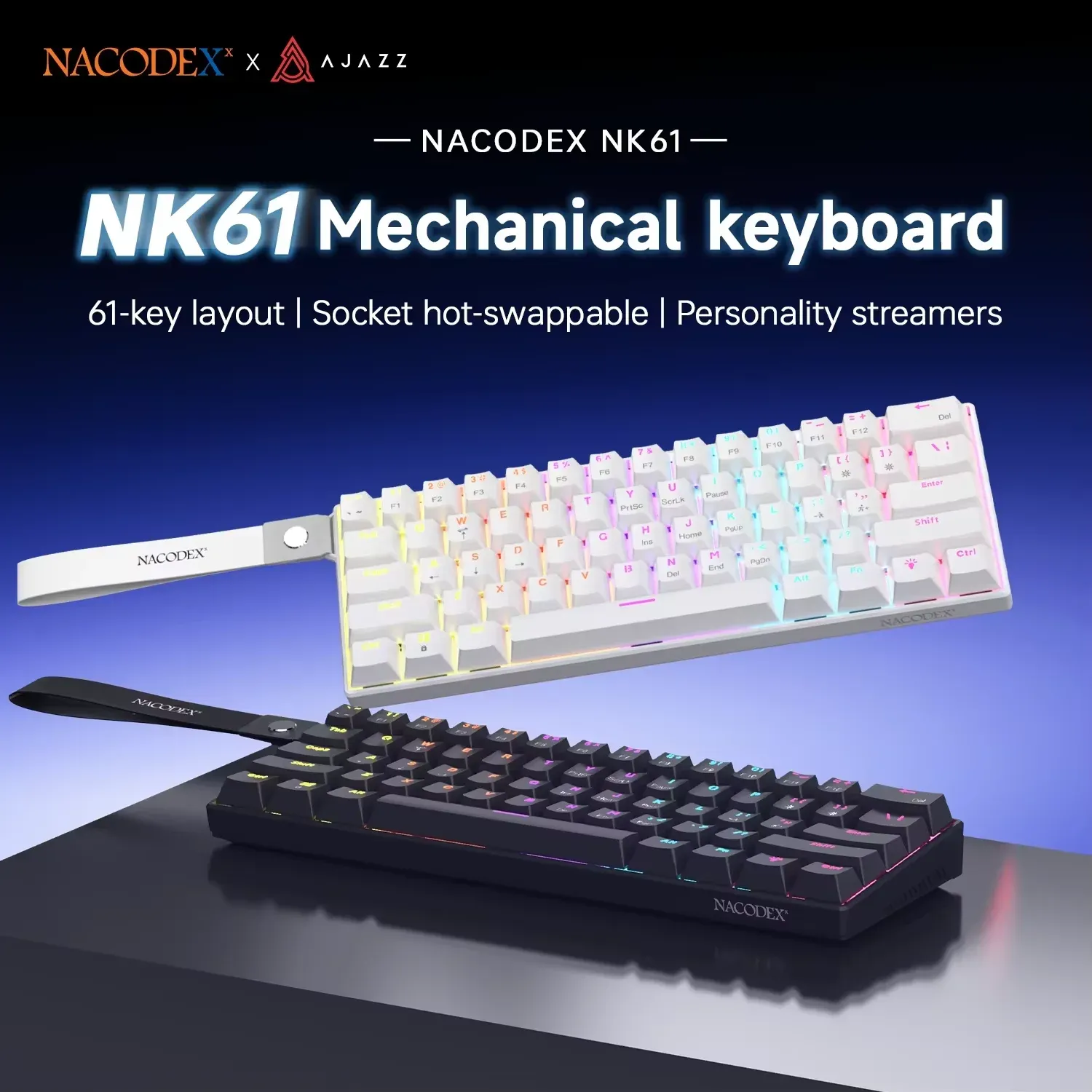 Clavier mécanique filaire AJAZZ NK61 60 % RVB, 61 touches, switchs rouges interchangeables à chaud, format compact 1