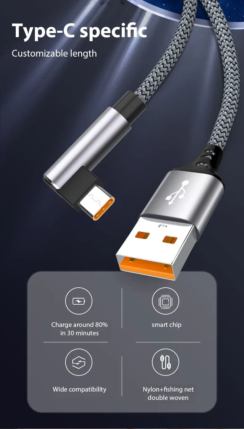 Câble de charge rapide coudé, vue d'ensemble