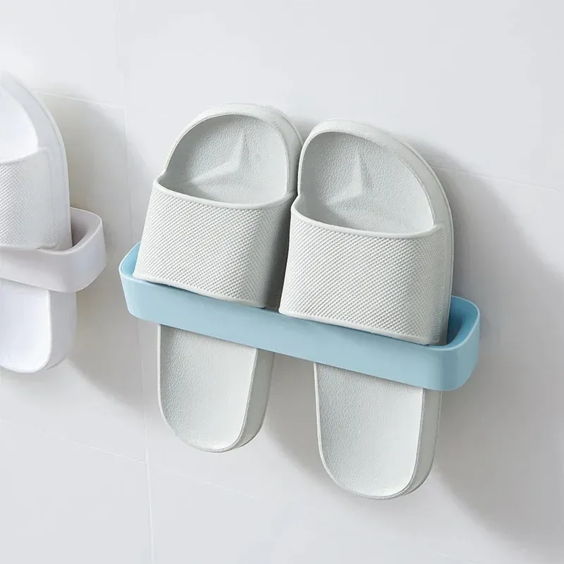 Porte-pantoufles auto-adhésif mural à 6 crochets – Organisateur de rangement pour salle de bain, toilettes, douche et chambre (blanc) 3