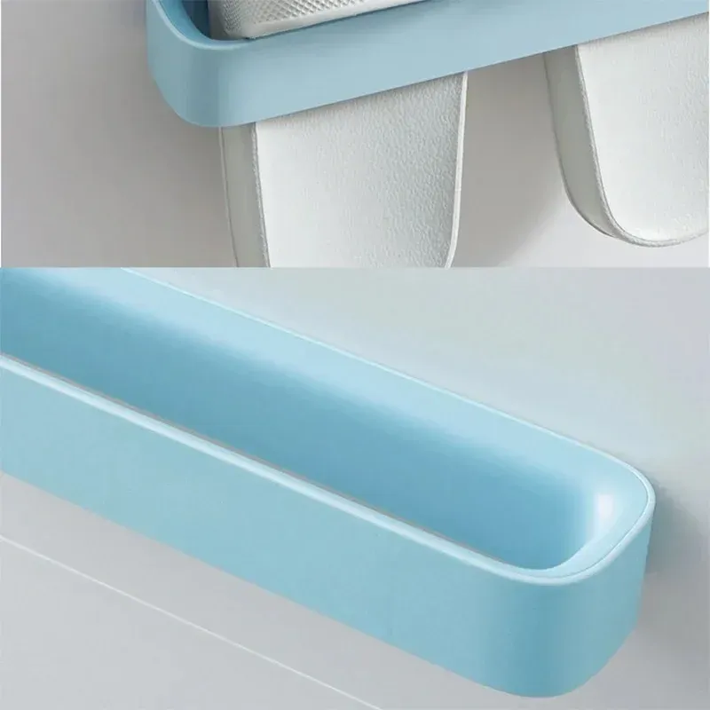 Porte-pantoufles auto-adhésif mural à 6 crochets – Organisateur de rangement pour salle de bain, toilettes, douche et chambre (blanc) 4