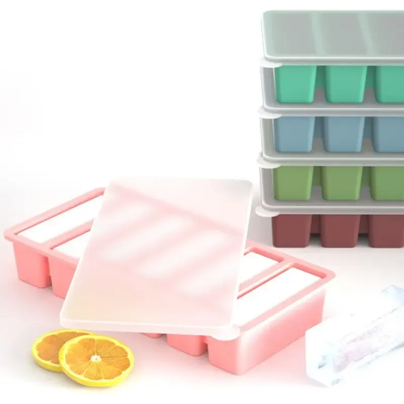 Moule à glace en silicone avec couvercle, lot de 6 bâtonnets et gobelets longs pour glaces et sorbets 3