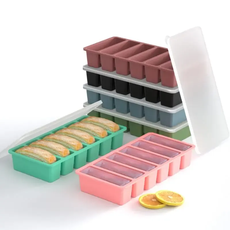 Moule à glace en silicone avec couvercle, lot de 6 bâtonnets et gobelets longs pour glaces et sorbets 5