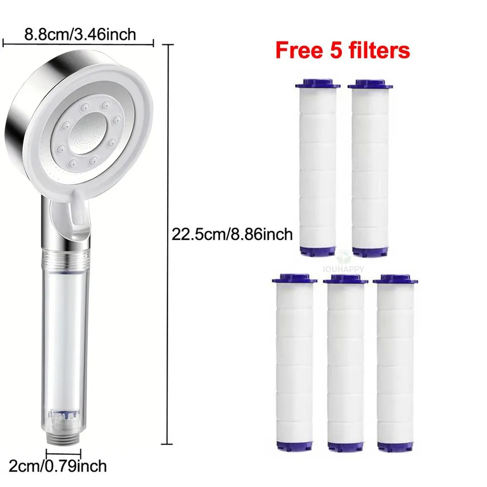 Pommeau de douche haute pression avec 5 modes de jet, réglable, avec filtre et grand débit d'eau, accessoires de salle de bain à pulvérisation 6