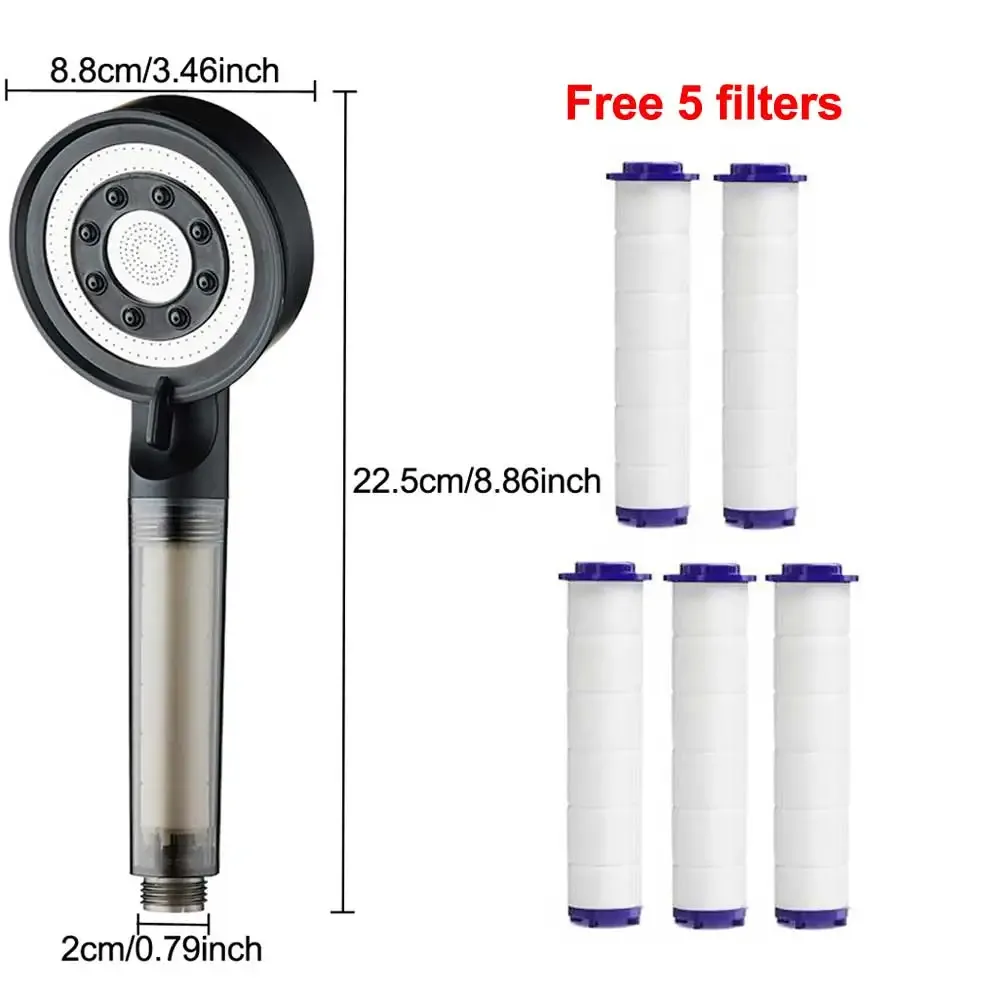 Pommeau de douche haute pression avec 5 modes de jet, réglable, avec filtre et grand débit d'eau, accessoires de salle de bain à pulvérisation 7