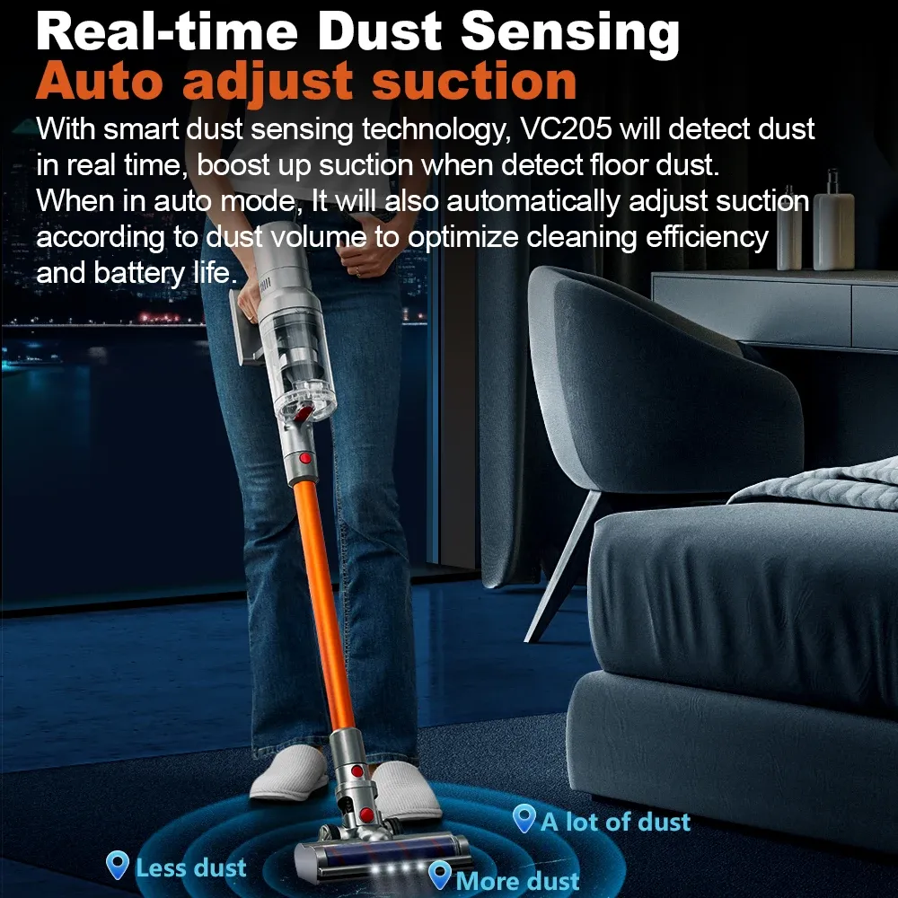 Aspirateur à Main sans Fil ABIR VC205, 27000 Pa, Capteur de Poussière Intelligent, Écran Tactile LED, Contrôle Automatique de la Vitesse, Aspirateur Anti-Acariens Portable 4