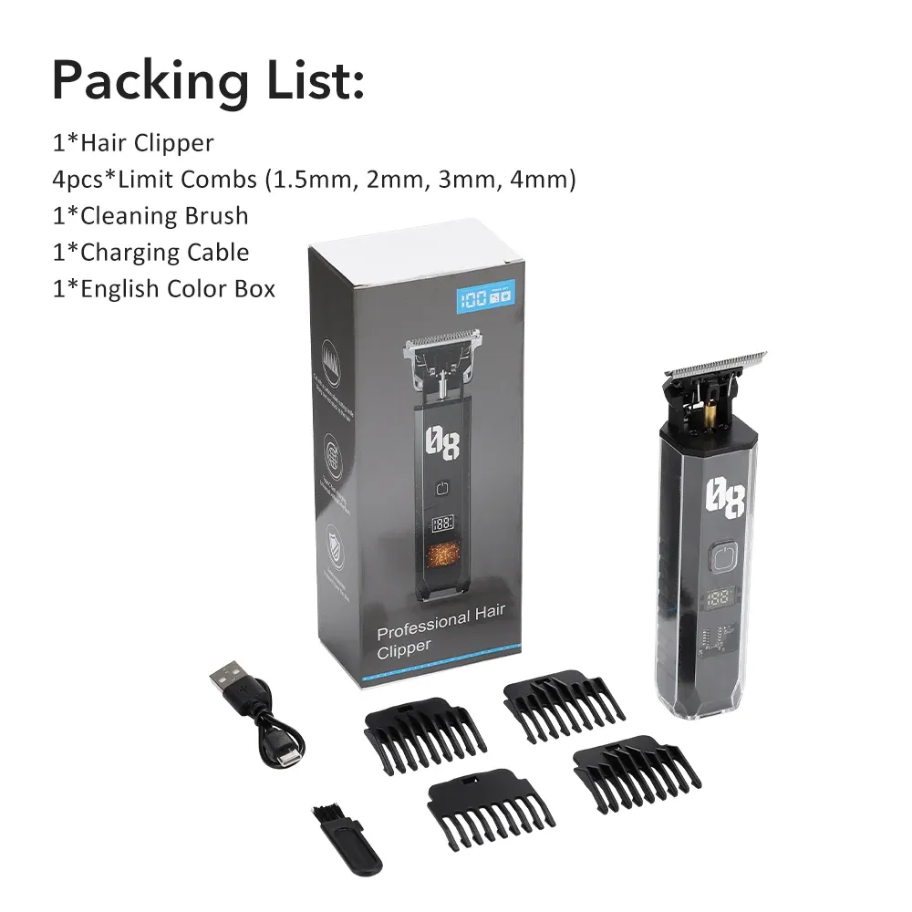Tondeuse à cheveux sans fil pour hommes, rasoir professionnel, tondeuse à barbe, kit de toilettage avec écran LED pour une coupe de précision 7