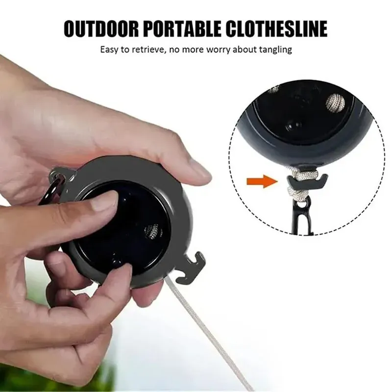 Corde à linge rétractable d'extérieur réglable 10 m, corde à linge de camping portable, support de séchage pour vêtements, corde de lavage coupe-vent 3