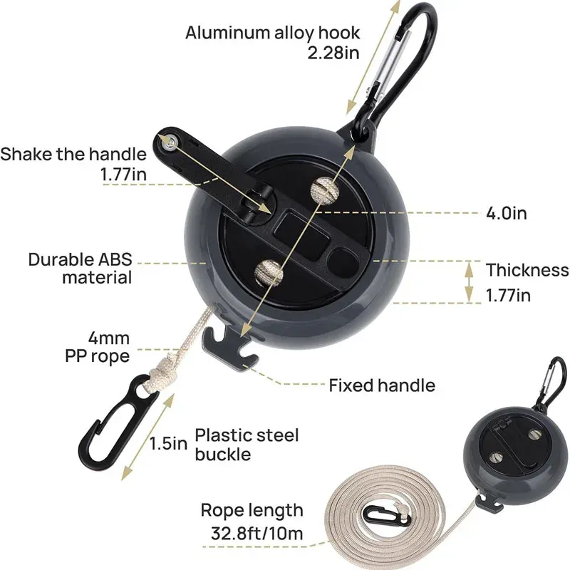 Corde à linge rétractable d'extérieur réglable 10 m, corde à linge de camping portable, support de séchage pour vêtements, corde de lavage coupe-vent 4