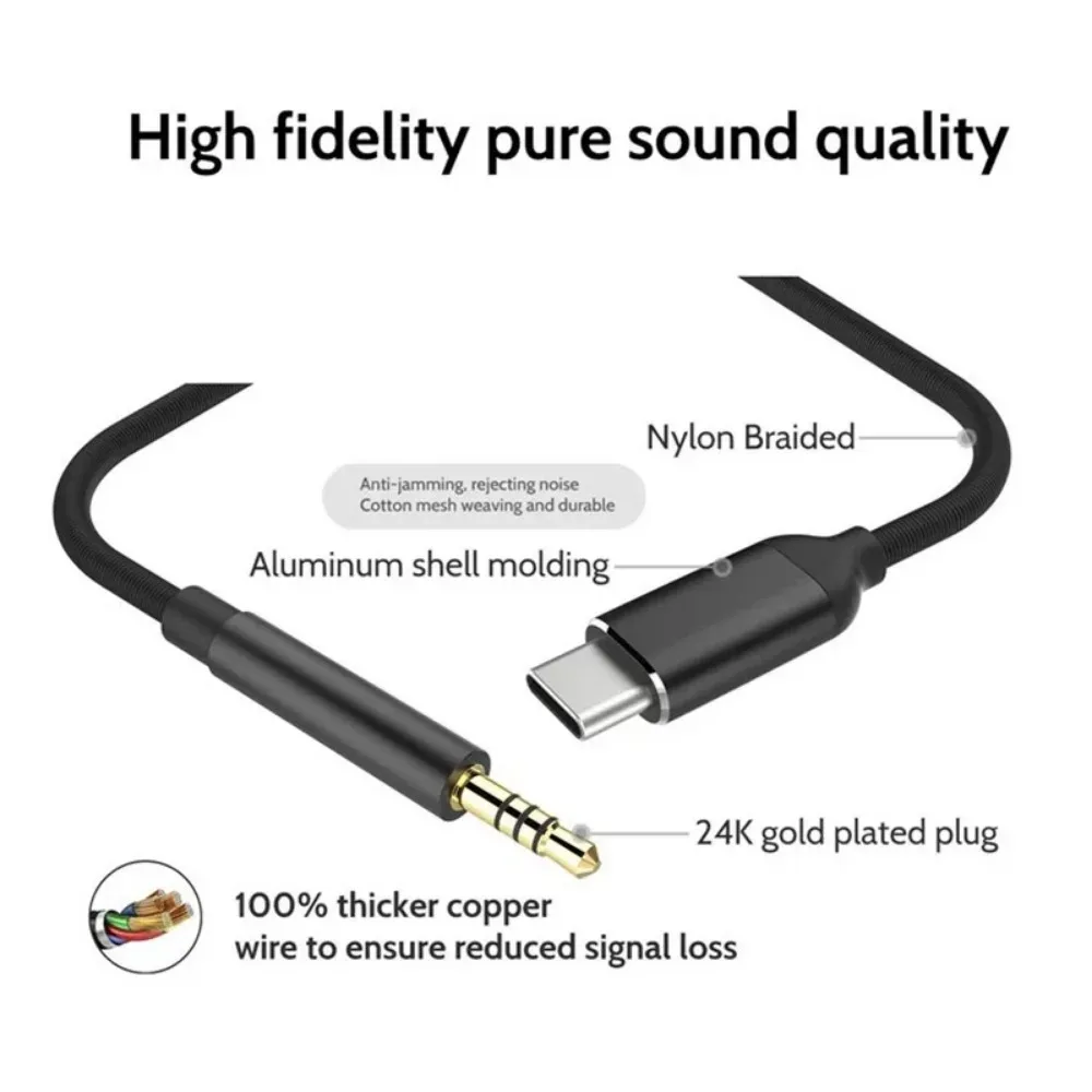 Câble audio USB-C vers Jack 3,5 mm, adaptateur convertisseur pour voiture, écouteurs et enceintes 4