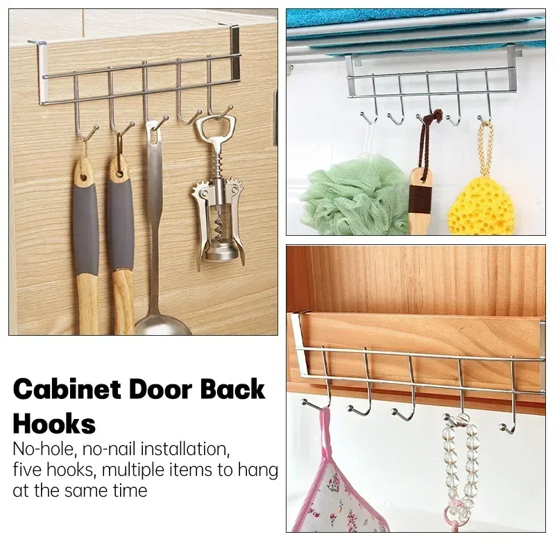 Crochets de porte sans perçage, lot de 5, organisateur robuste, gain de place, crochets muraux pour manteaux, clés et serviettes, pour placard, chambre à coucher et couloir 3