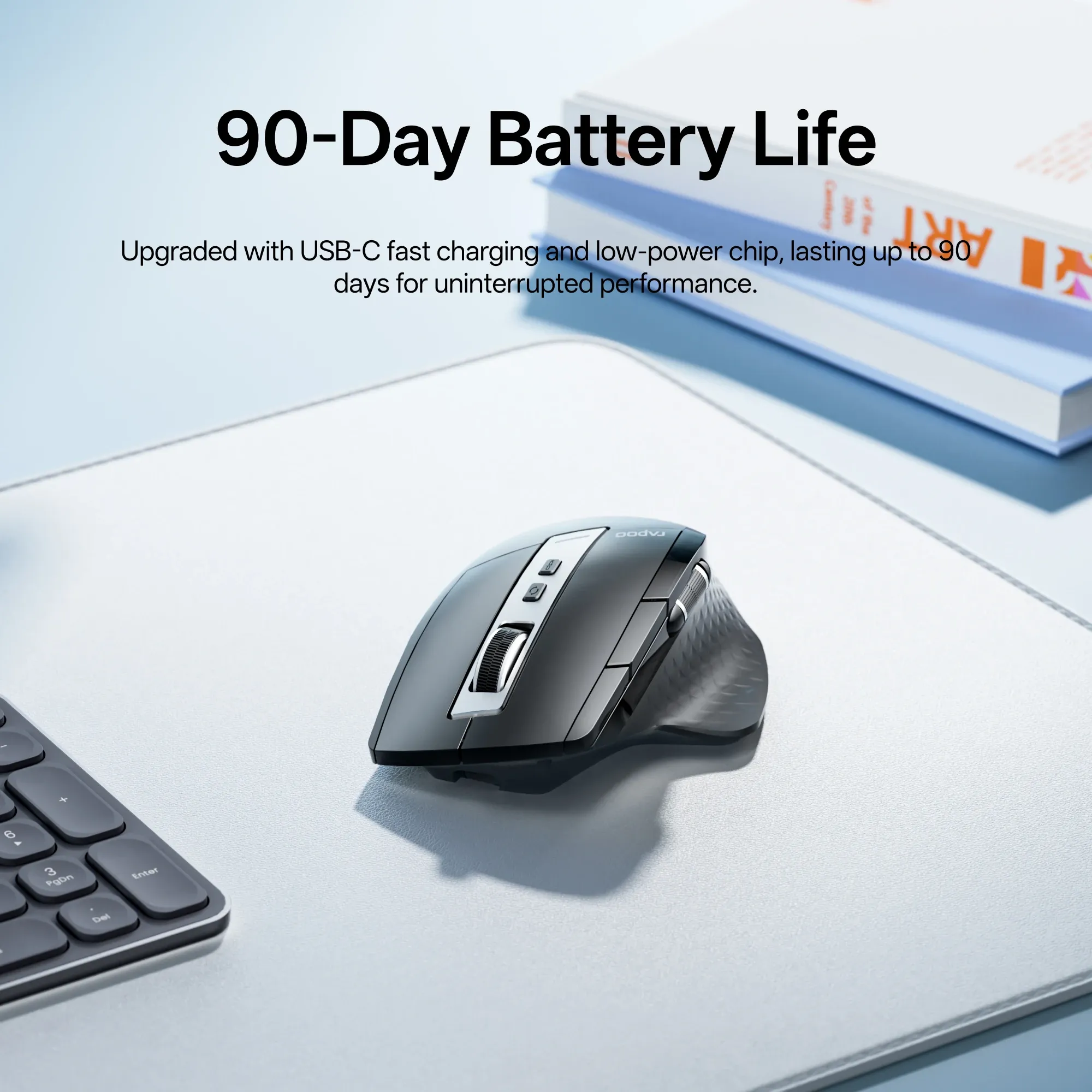 Souris sans fil ergonomique Rapoo MT710L, rechargeable, multimode, 4000 DPI, Bluetooth, commutation facile jusqu'à 4 appareils 4