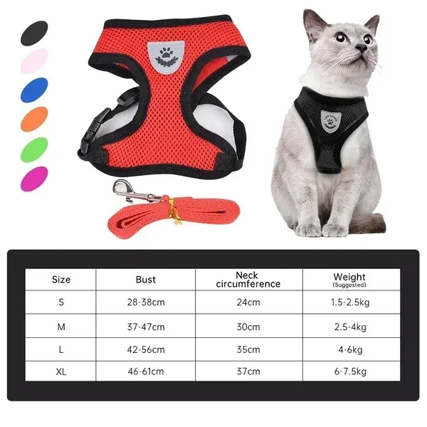 Harnais réglable en maille de polyester doux et respirant pour chiens et chats, avec laisse de promenade 6