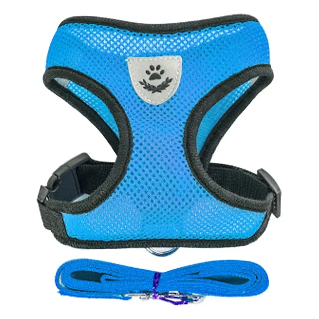 Harnais réglable en maille de polyester doux et respirant pour chiens et chats, avec laisse de promenade 7