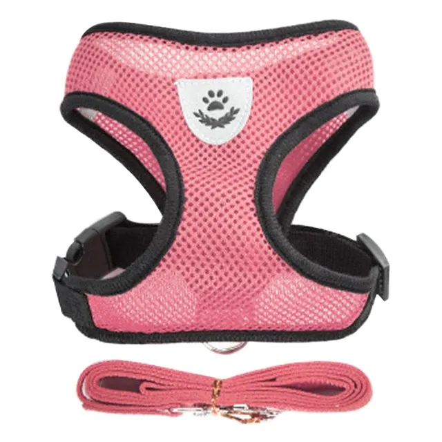 Harnais réglable en maille de polyester doux et respirant pour chiens et chats, avec laisse de promenade 9
