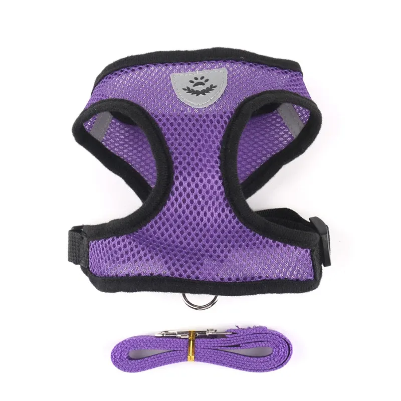 Harnais réglable en maille de polyester doux et respirant pour chiens et chats, avec laisse de promenade 14