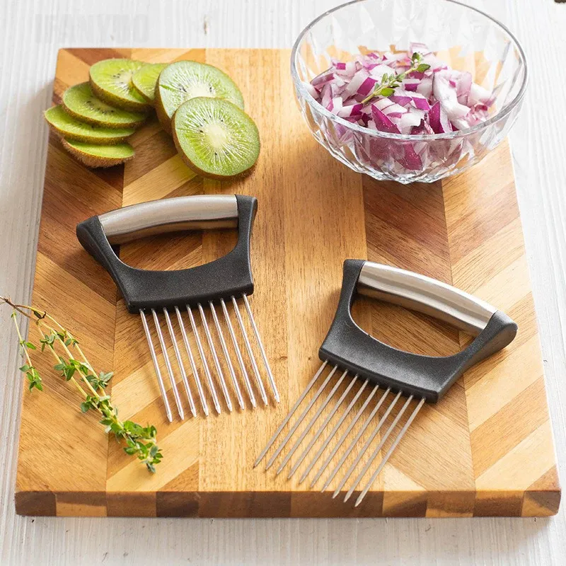 Coupe-oignon coloré avec support en acier inoxydable, hachoir facile pour pommes de terre et légumes, accessoire de cuisine, 1 pièce 4
